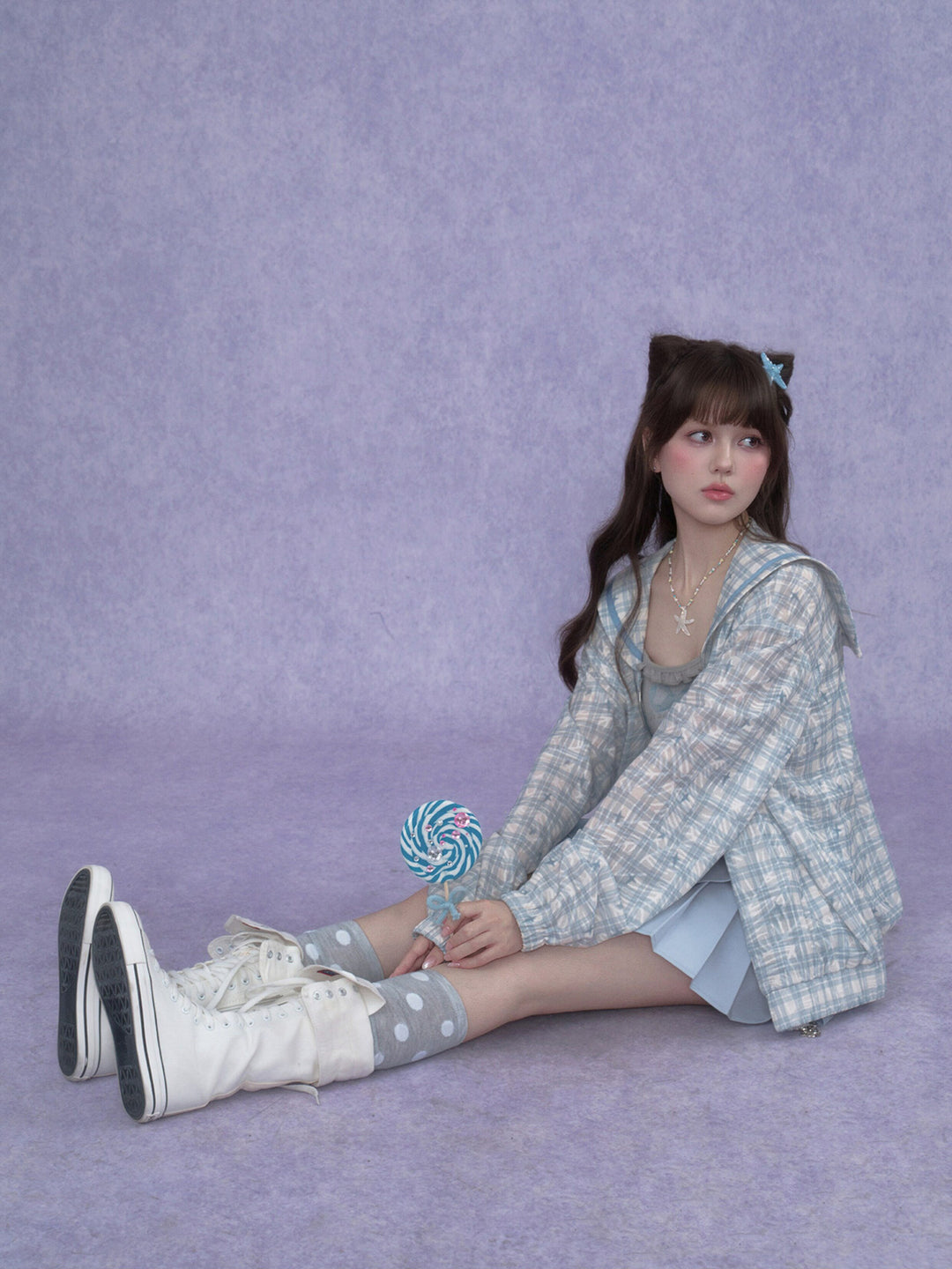 Blue Plaid Sailor Collar Jacket