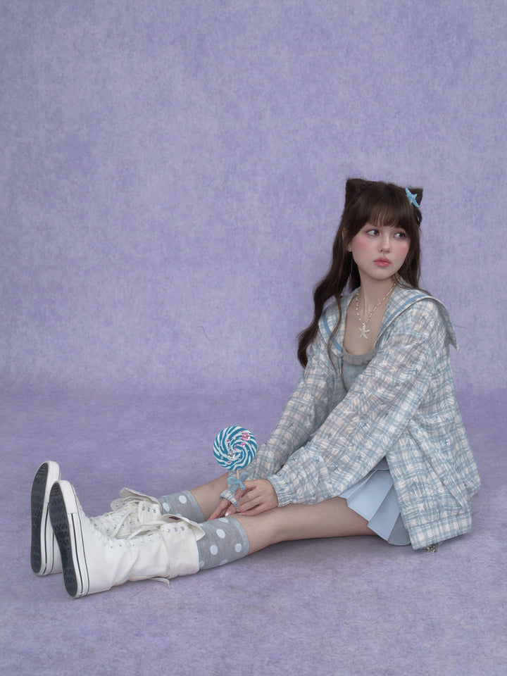 Blue Plaid Sailor Collar Jacket