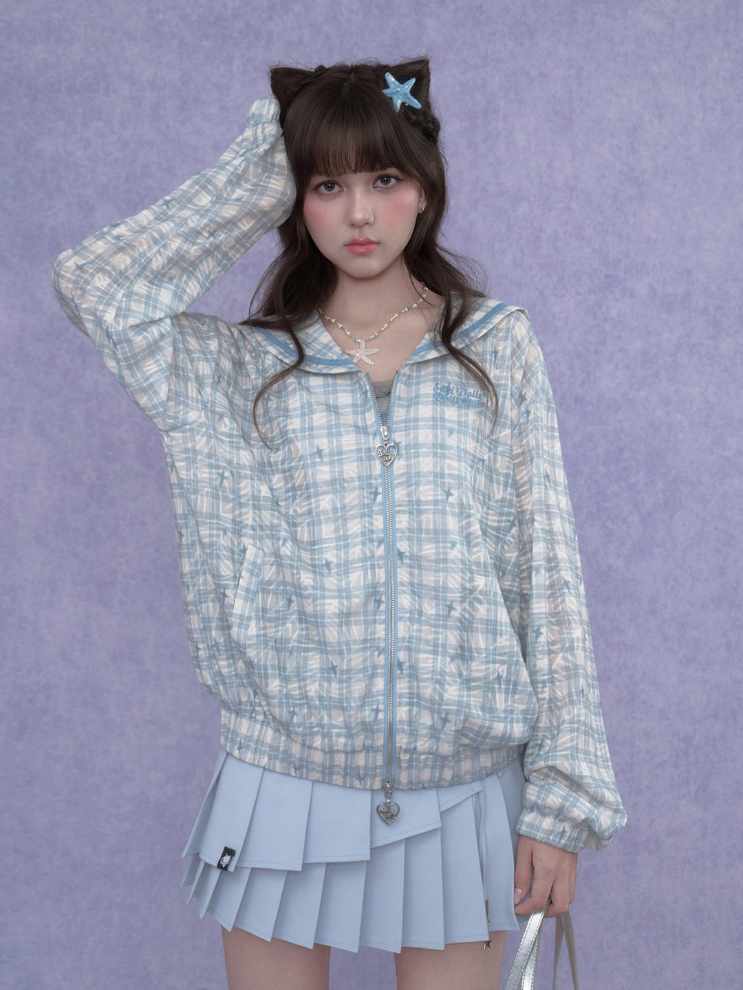 Blue Plaid Sailor Collar Jacket