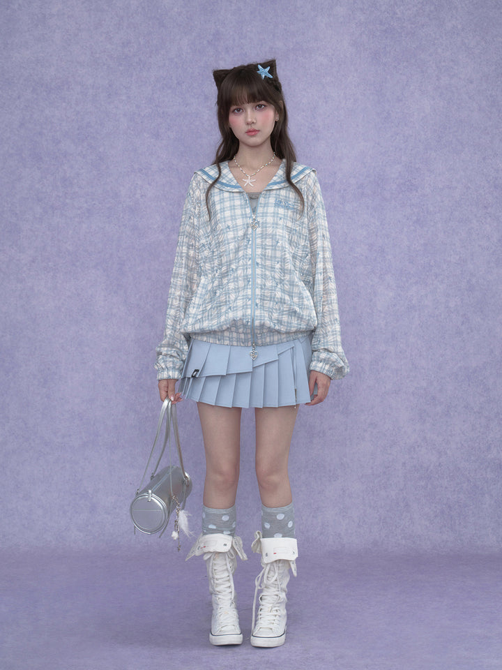 Blue Plaid Sailor Collar Jacket