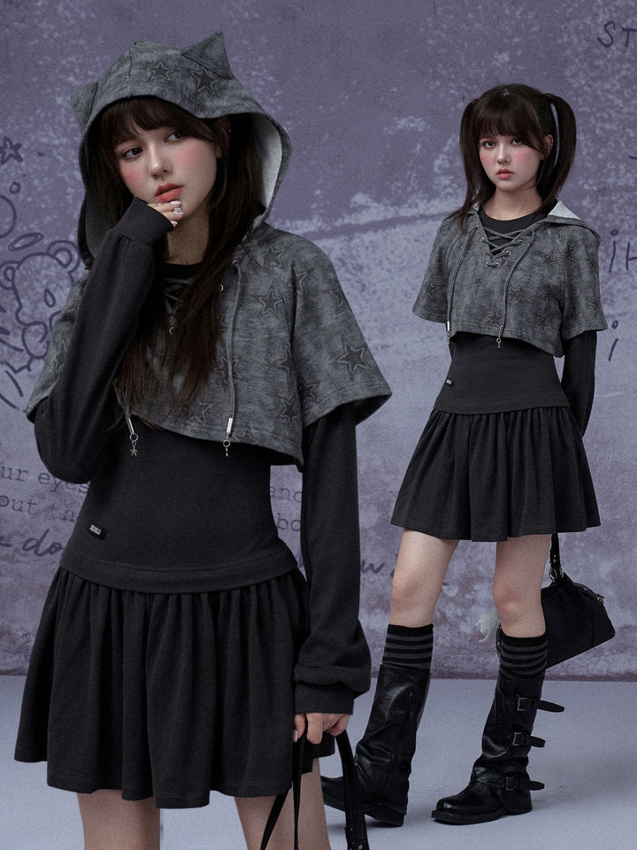 Grunge Cat Ear Two-Piece Mini Dress