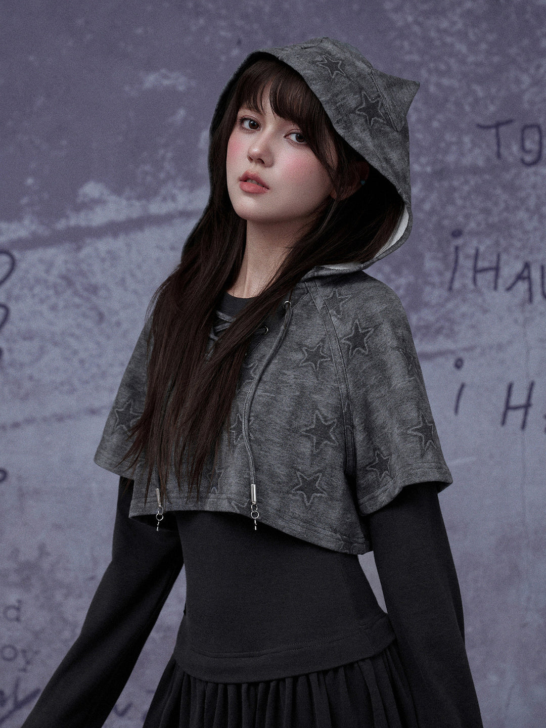 Grunge Cat Ear Two-Piece Mini Dress