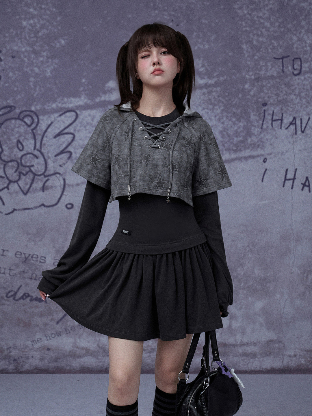 Grunge Cat Ear Two-Piece Mini Dress