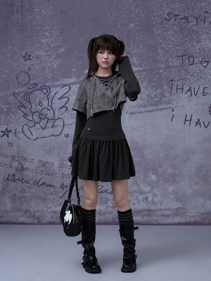 Grunge Cat Ear Two-Piece Mini Dress