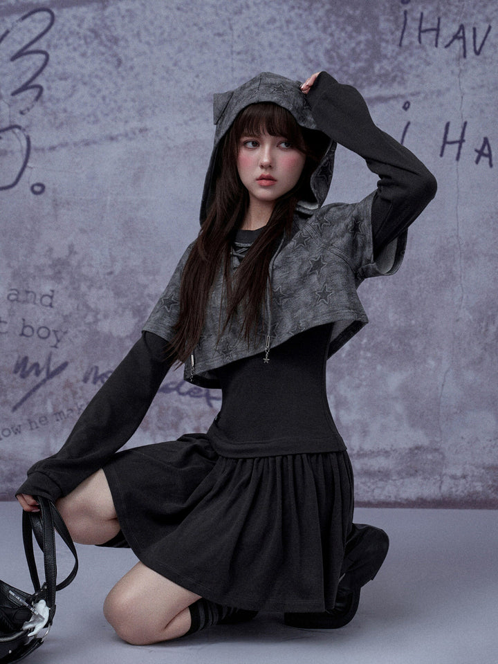 Grunge Cat Ear Two-Piece Mini Dress