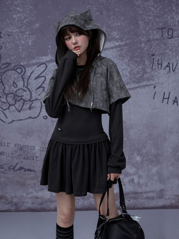 Grunge Cat Ear Two-Piece Mini Dress