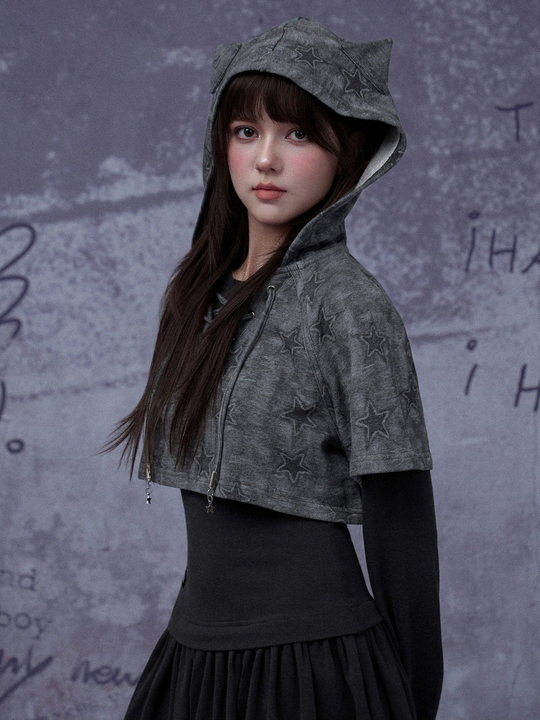 Grunge Cat Ear Two-Piece Mini Dress