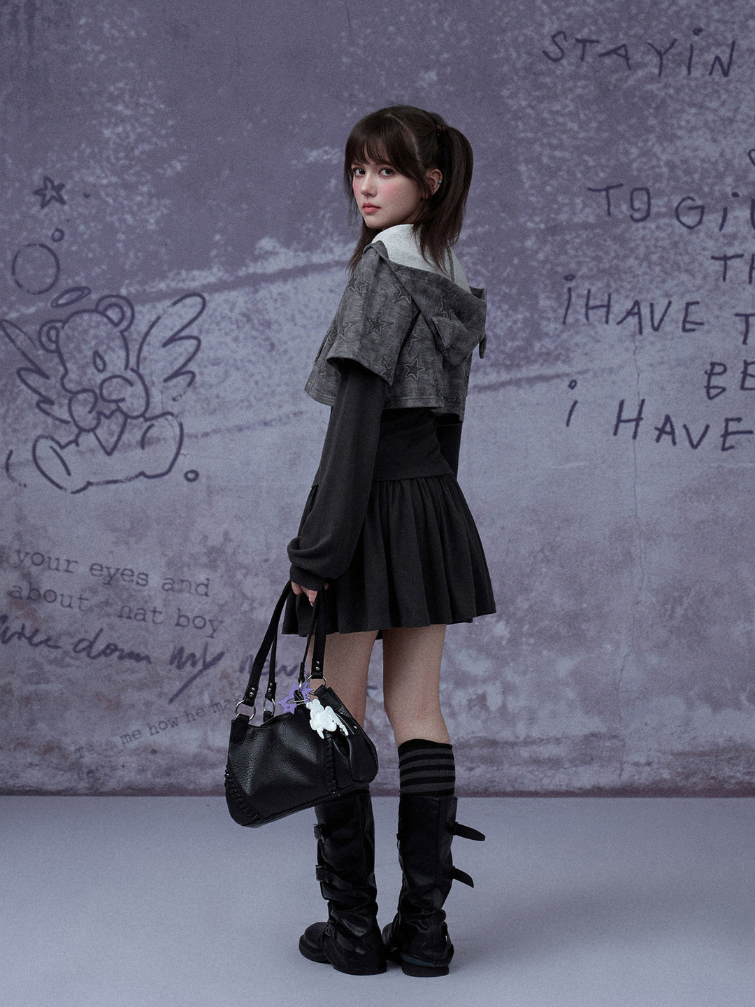 Grunge Cat Ear Two-Piece Mini Dress