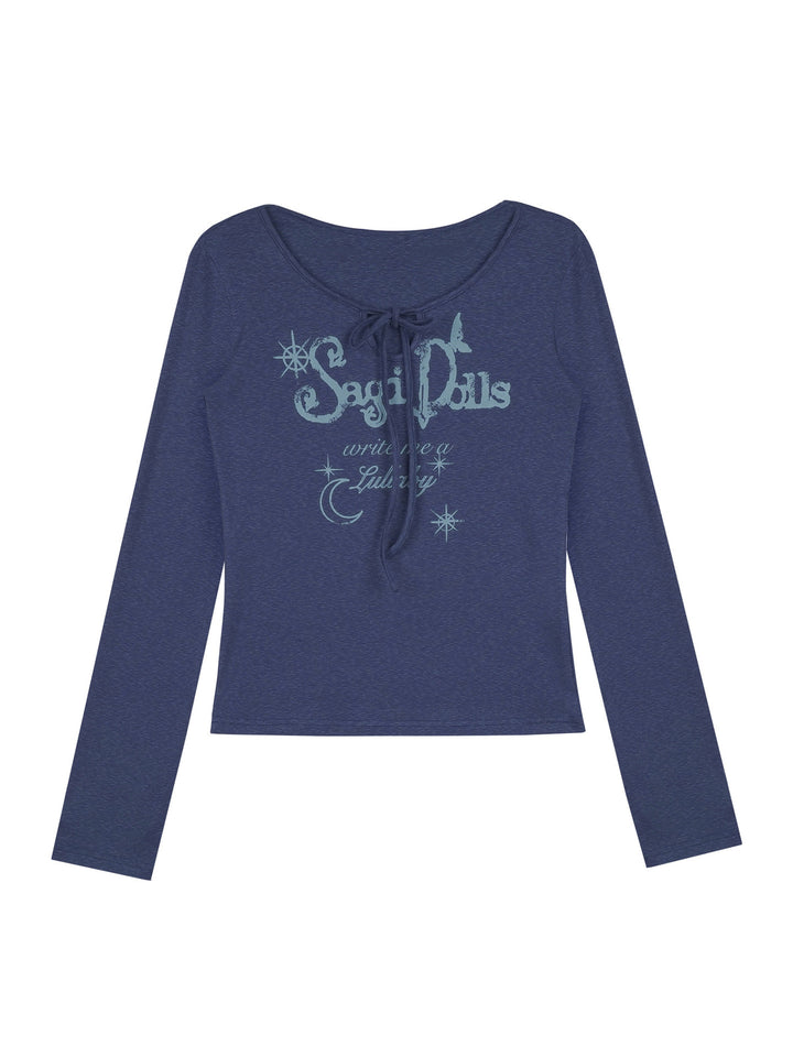 Y2K Celestial Tie-Front Long Sleeve Top