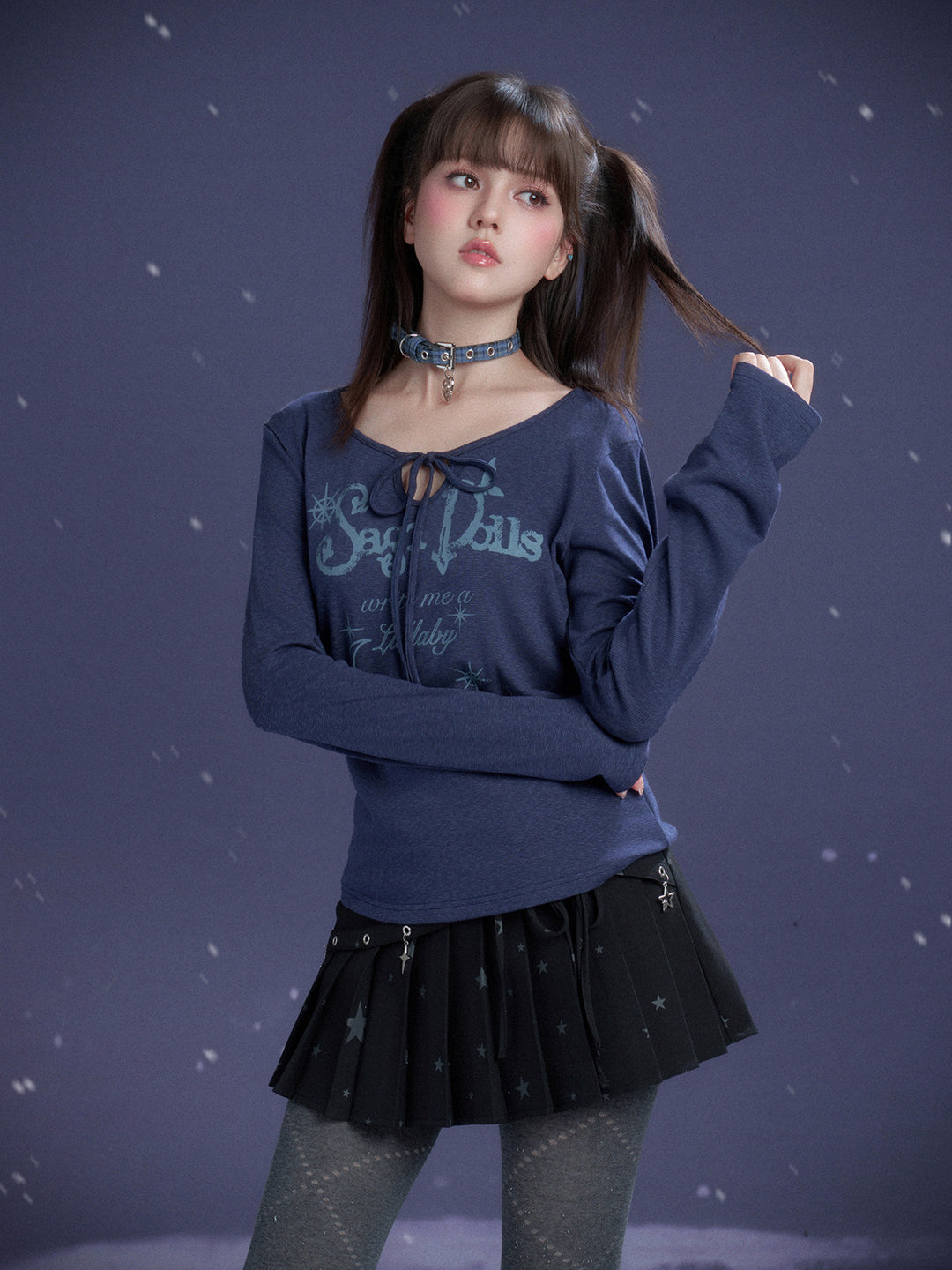 Y2K Celestial Tie-Front Long Sleeve Top