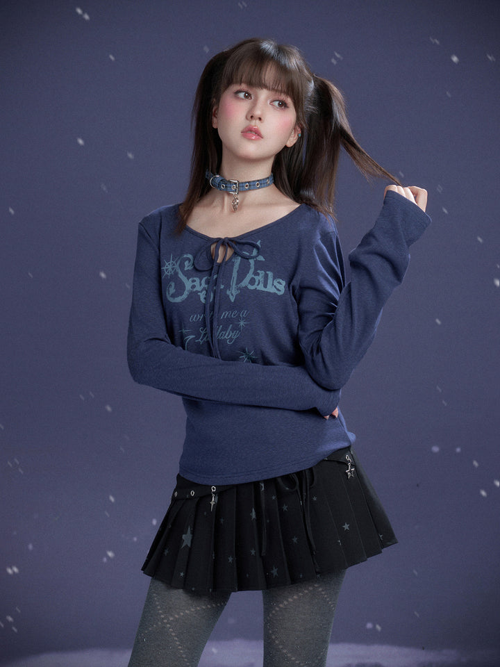 Y2K Celestial Tie-Front Long Sleeve Top