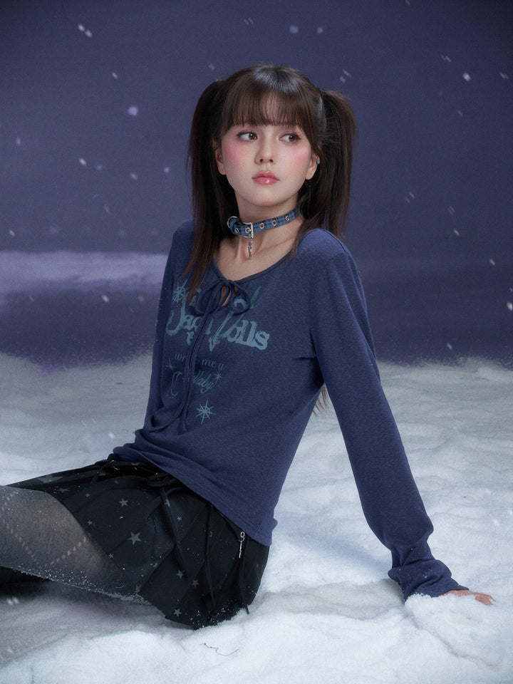 Y2K Celestial Tie-Front Long Sleeve Top