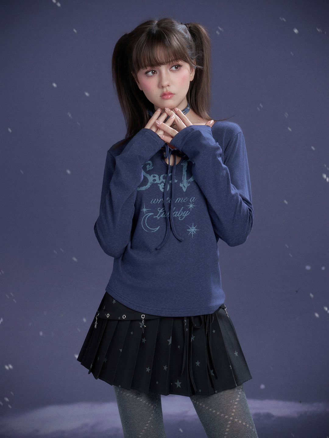 Y2K Celestial Tie-Front Long Sleeve Top