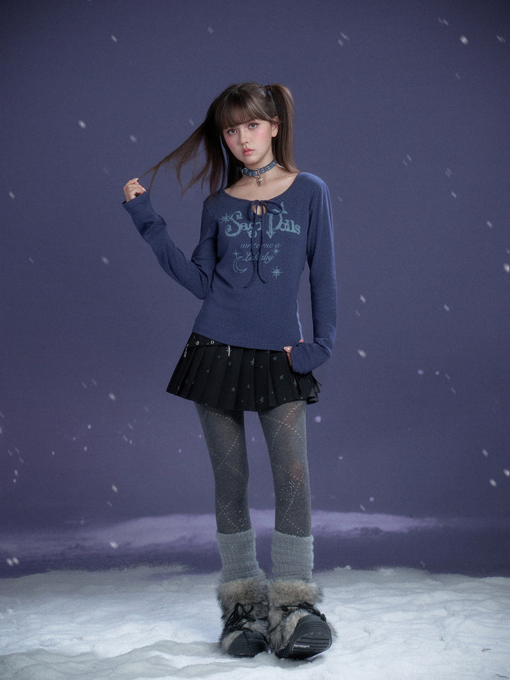 Y2K Celestial Tie-Front Long Sleeve Top