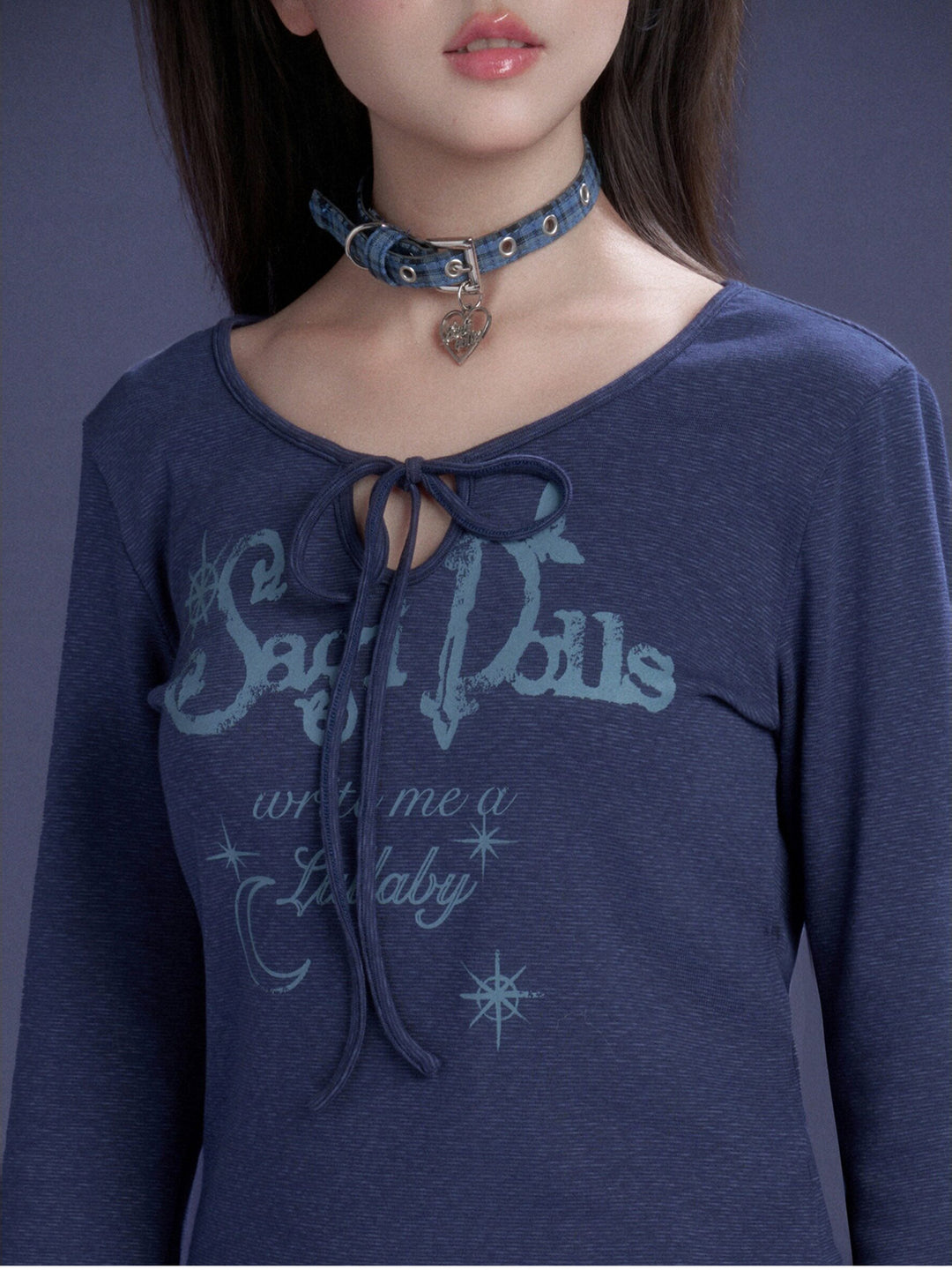 Y2K Celestial Tie-Front Long Sleeve Top