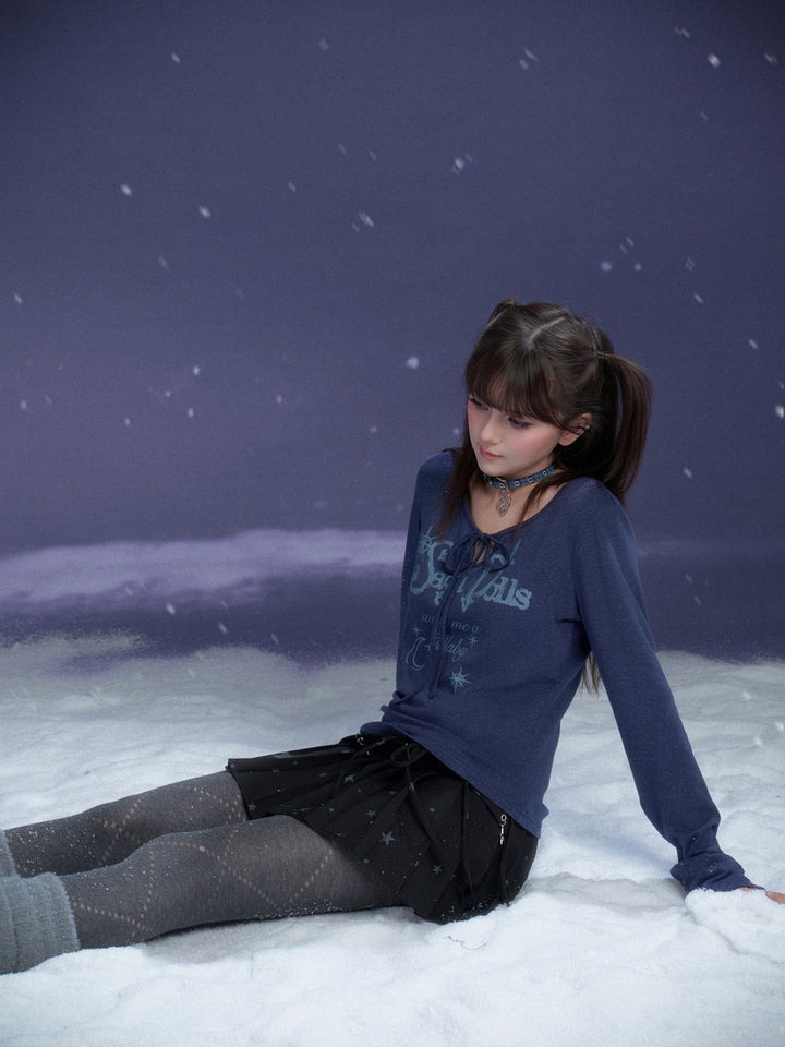 Y2K Celestial Tie-Front Long Sleeve Top