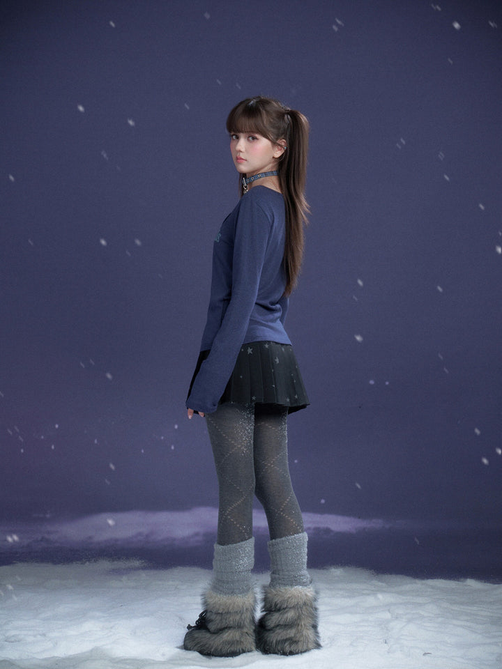 Y2K Celestial Tie-Front Long Sleeve Top