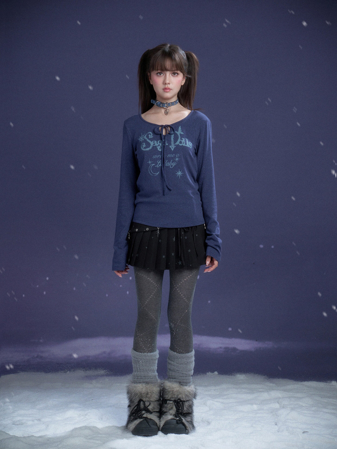 Y2K Celestial Tie-Front Long Sleeve Top