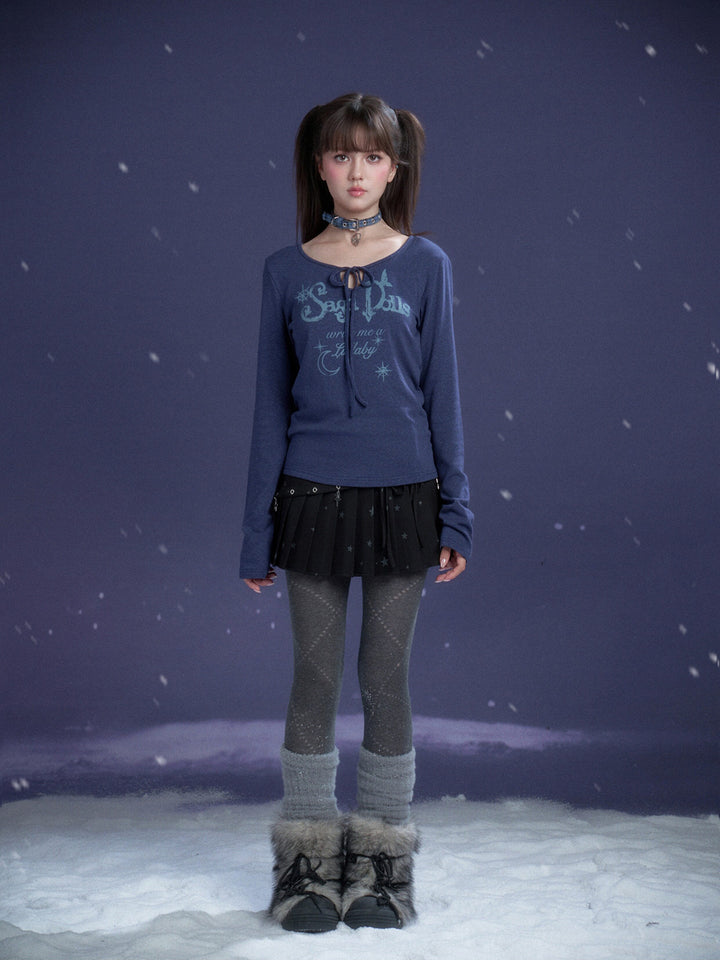 Y2K Celestial Tie-Front Long Sleeve Top