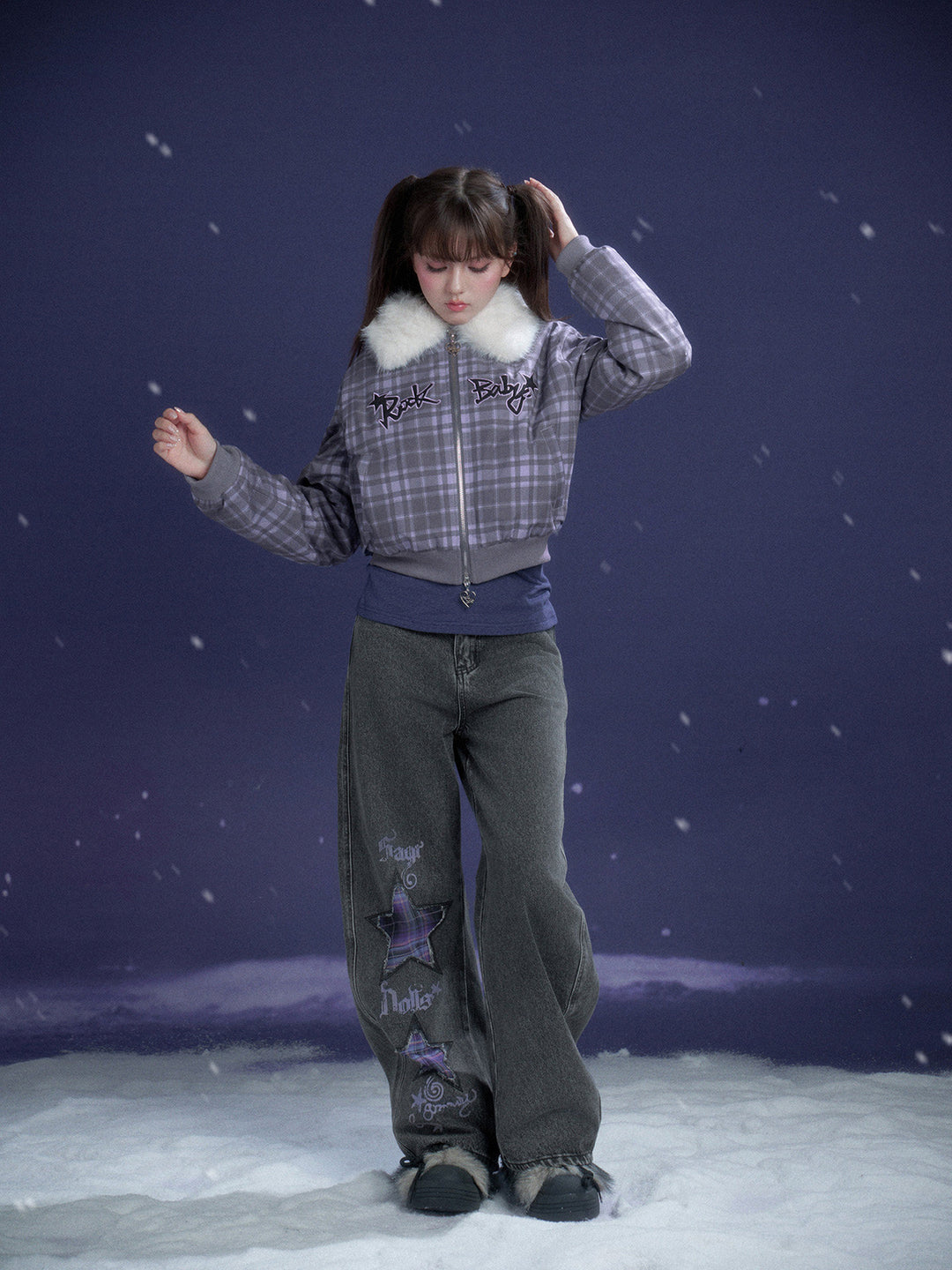 Y2K Celestial Tie-Front Long Sleeve Top