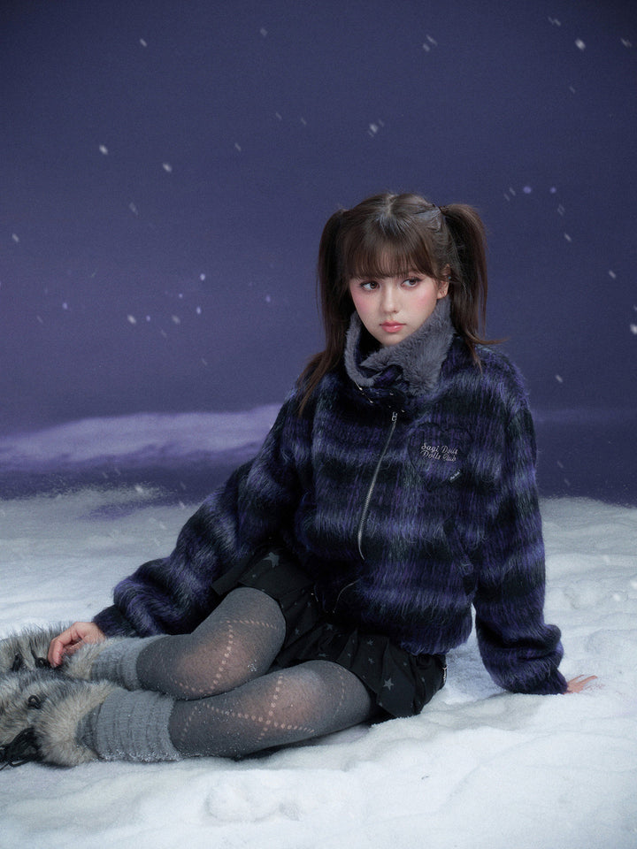 Y2K Fuzzy Plaid Jacket