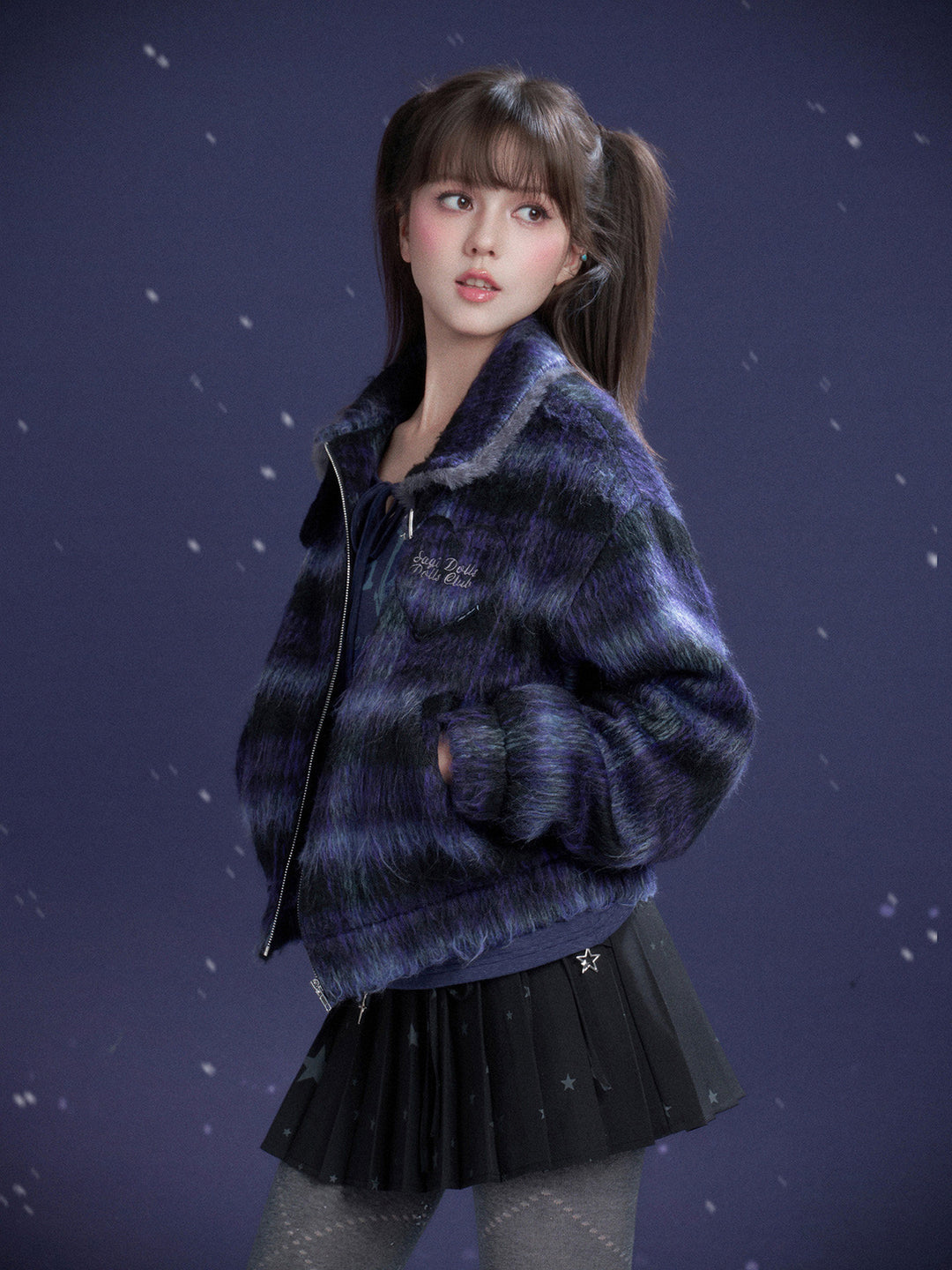 Y2K Fuzzy Plaid Jacket