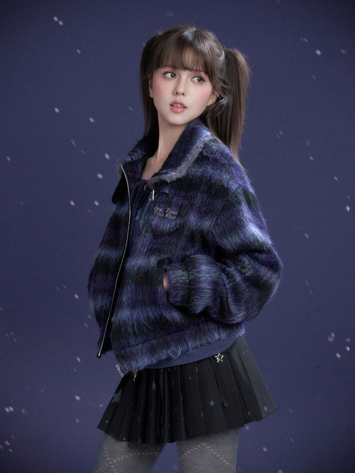 Y2K Fuzzy Plaid Jacket