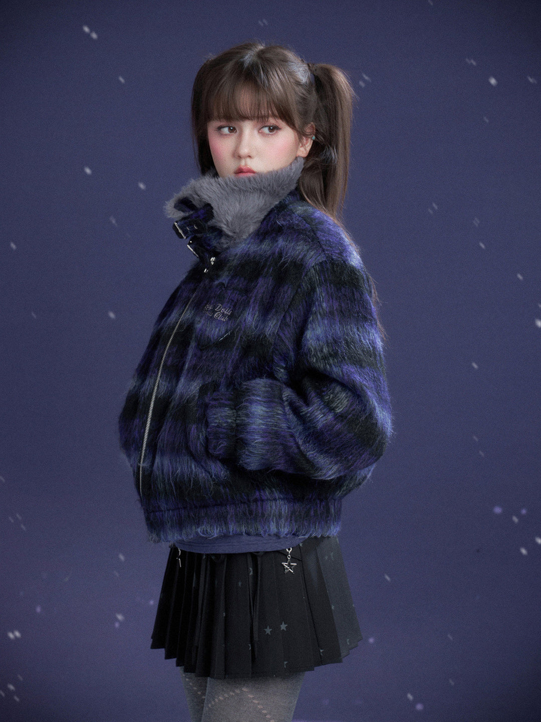 Y2K Fuzzy Plaid Jacket
