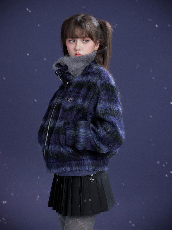 Y2K Fuzzy Plaid Jacket