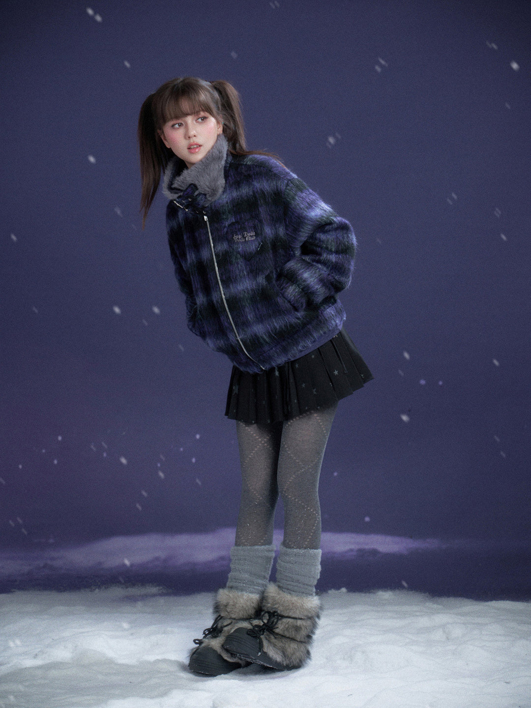 Y2K Fuzzy Plaid Jacket