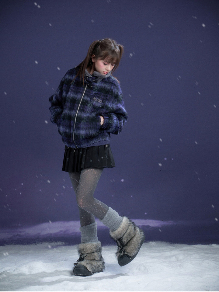 Y2K Fuzzy Plaid Jacket