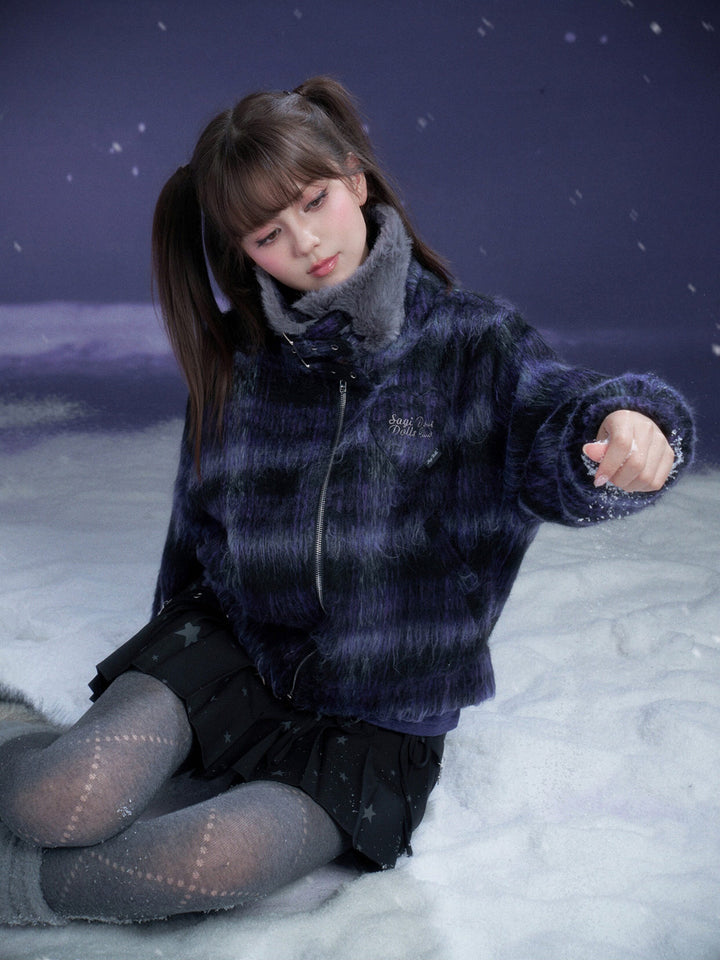 Y2K Fuzzy Plaid Jacket