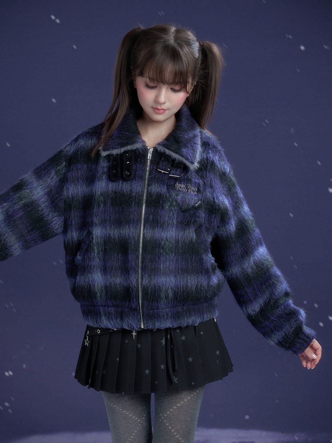 Y2K Fuzzy Plaid Jacket
