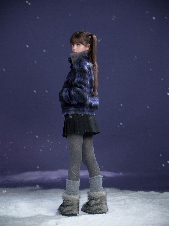 Y2K Fuzzy Plaid Jacket