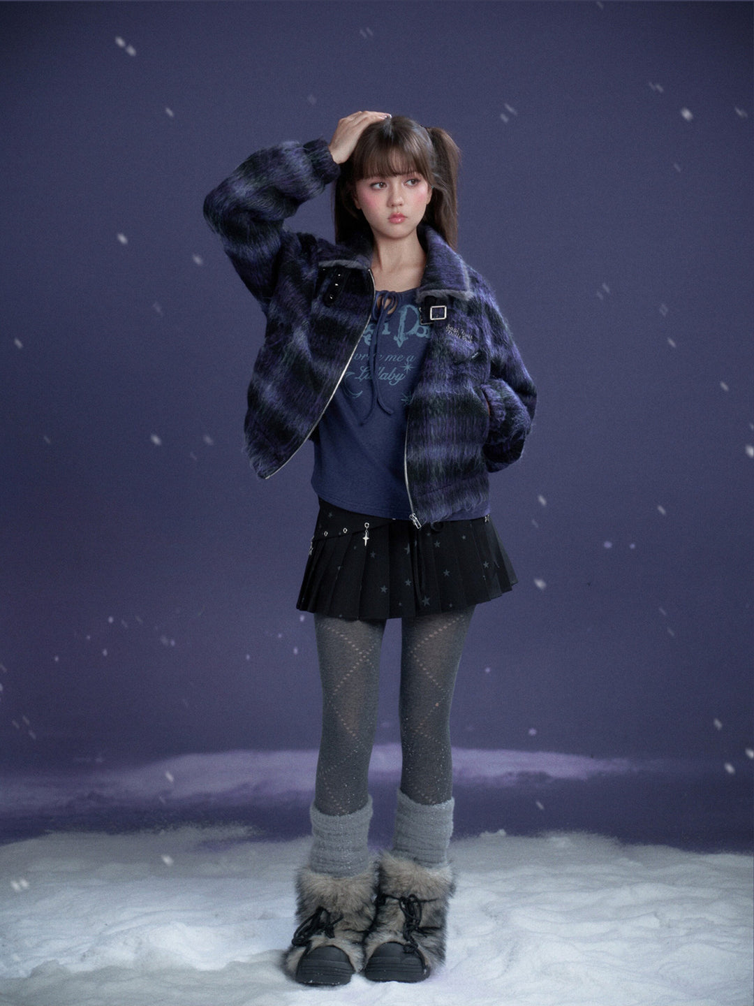 Y2K Fuzzy Plaid Jacket