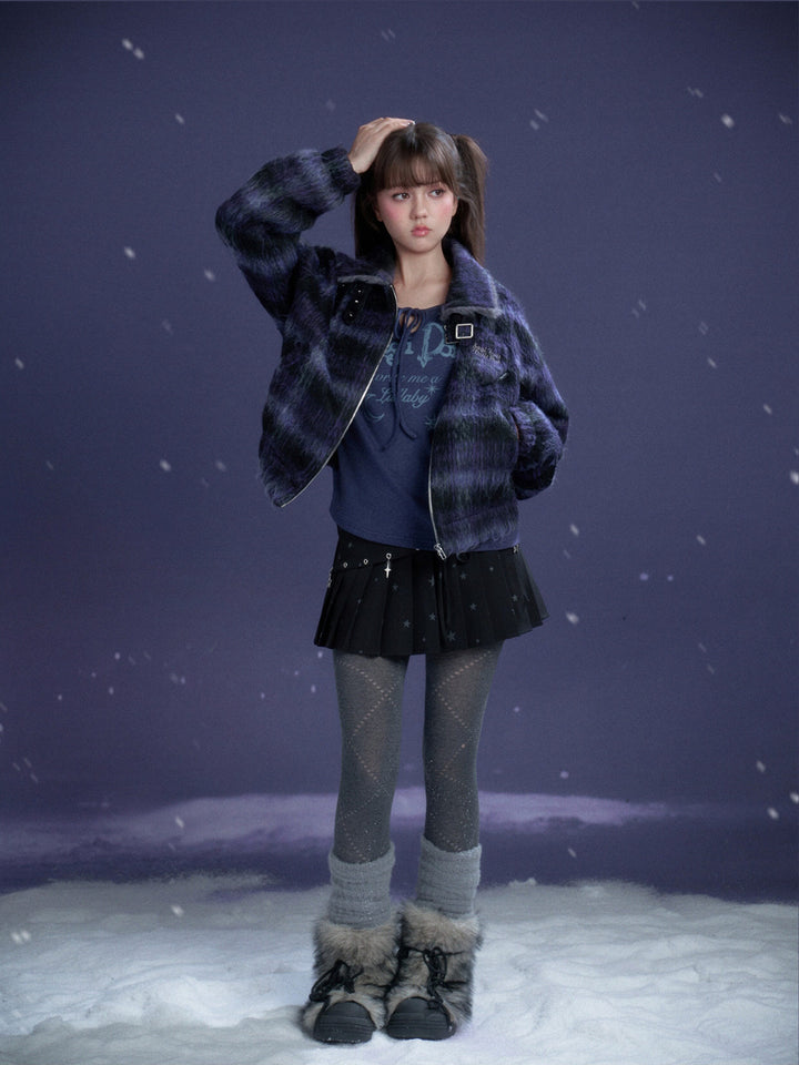 Y2K Fuzzy Plaid Jacket