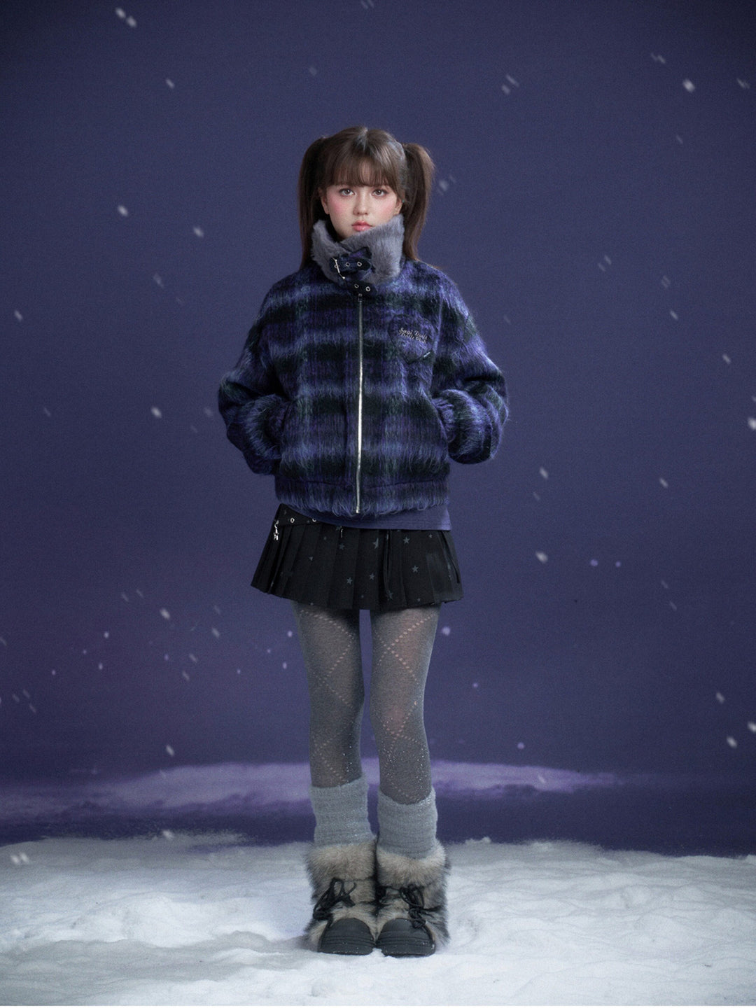 Y2K Fuzzy Plaid Jacket