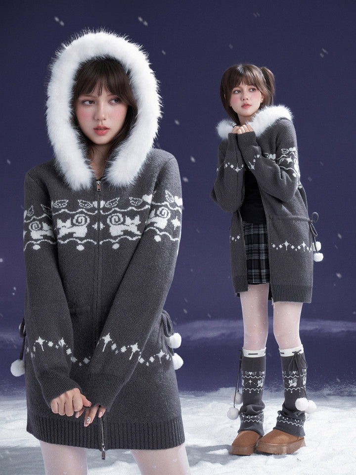 Kawaii Cat Fair Isle Knit Jacket