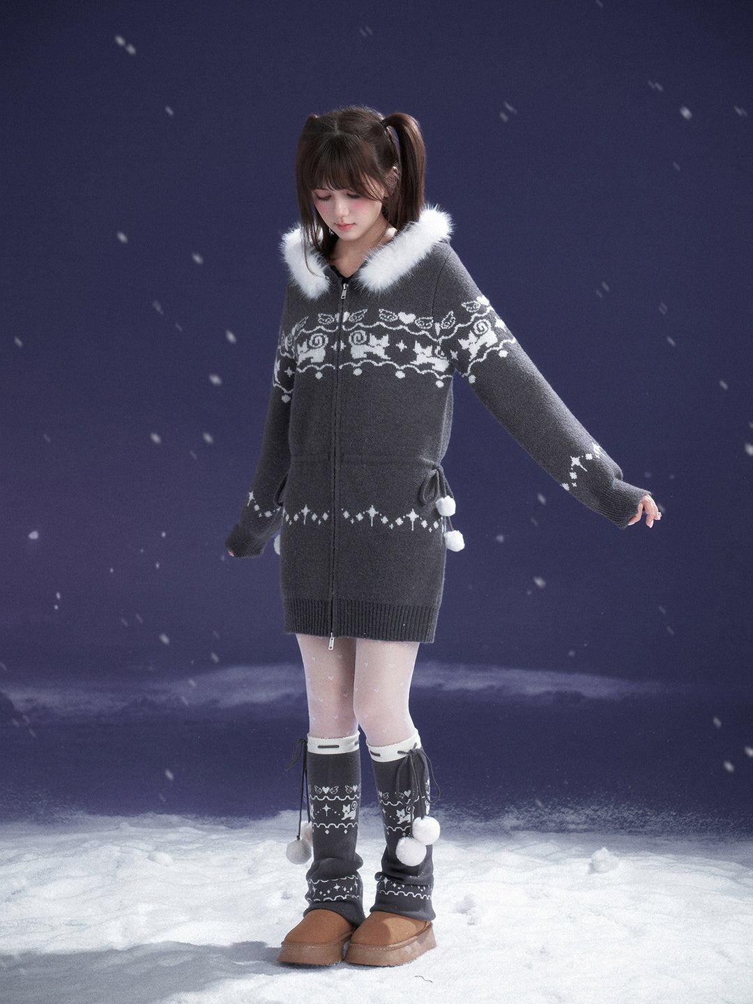 Kawaii Cat Fair Isle Knit Jacket