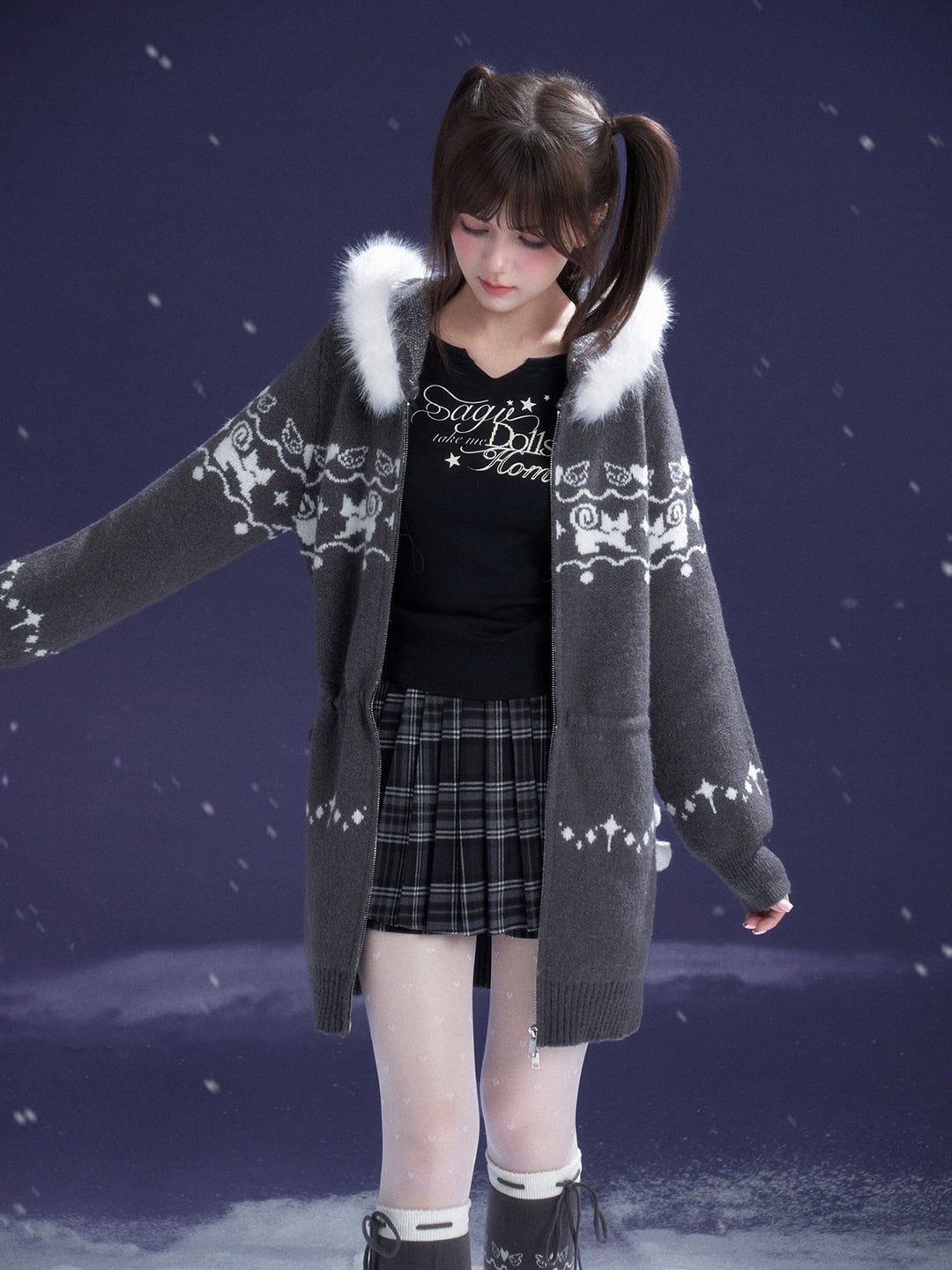 Kawaii Cat Fair Isle Knit Jacket