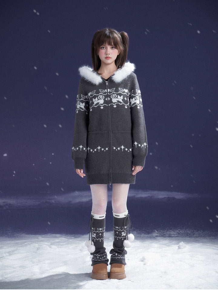 Kawaii Cat Fair Isle Knit Jacket