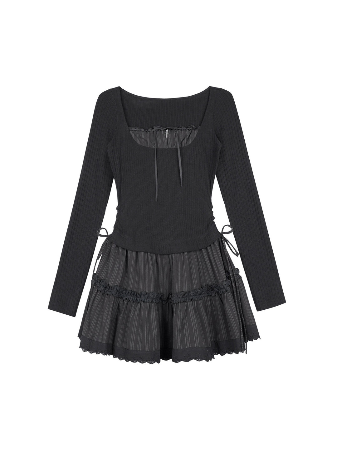 Gothic Lace Tiered Mini Dress