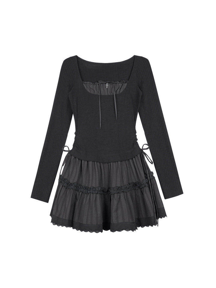 Gothic Lace Tiered Mini Dress