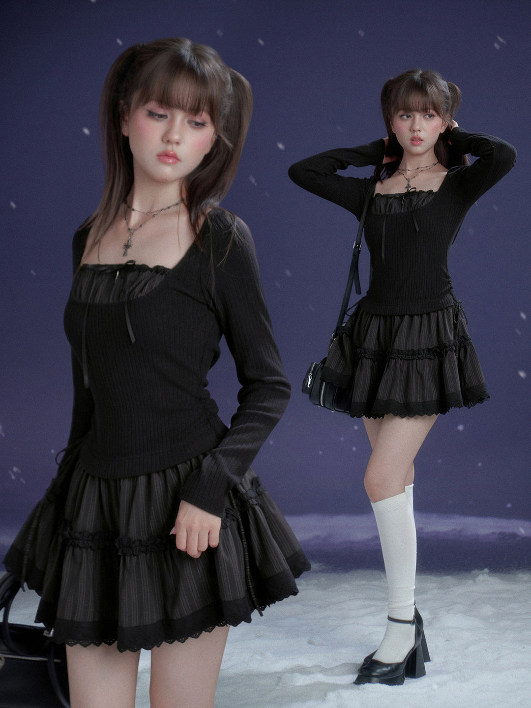 Gothic Lace Tiered Mini Dress