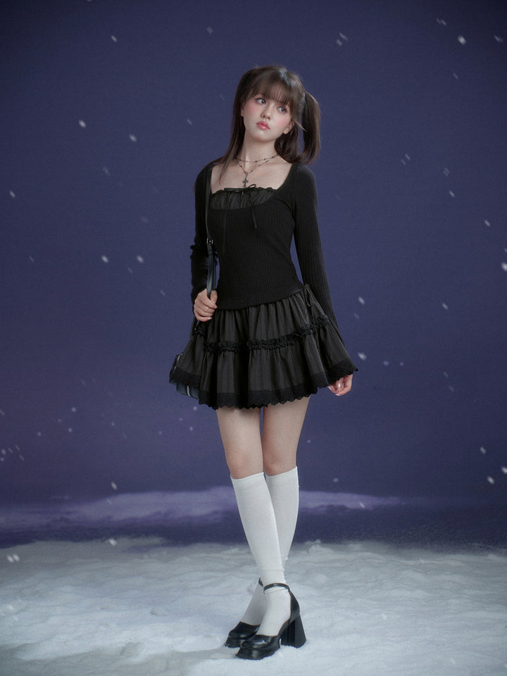 Gothic Lace Tiered Mini Dress
