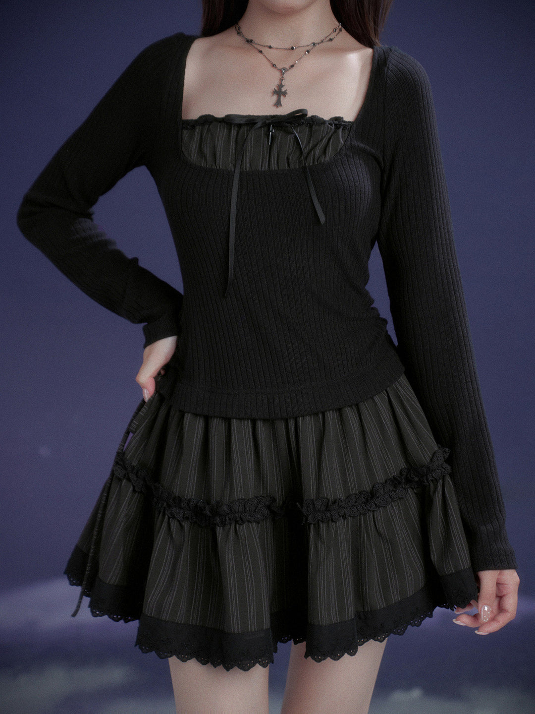 Gothic Lace Tiered Mini Dress