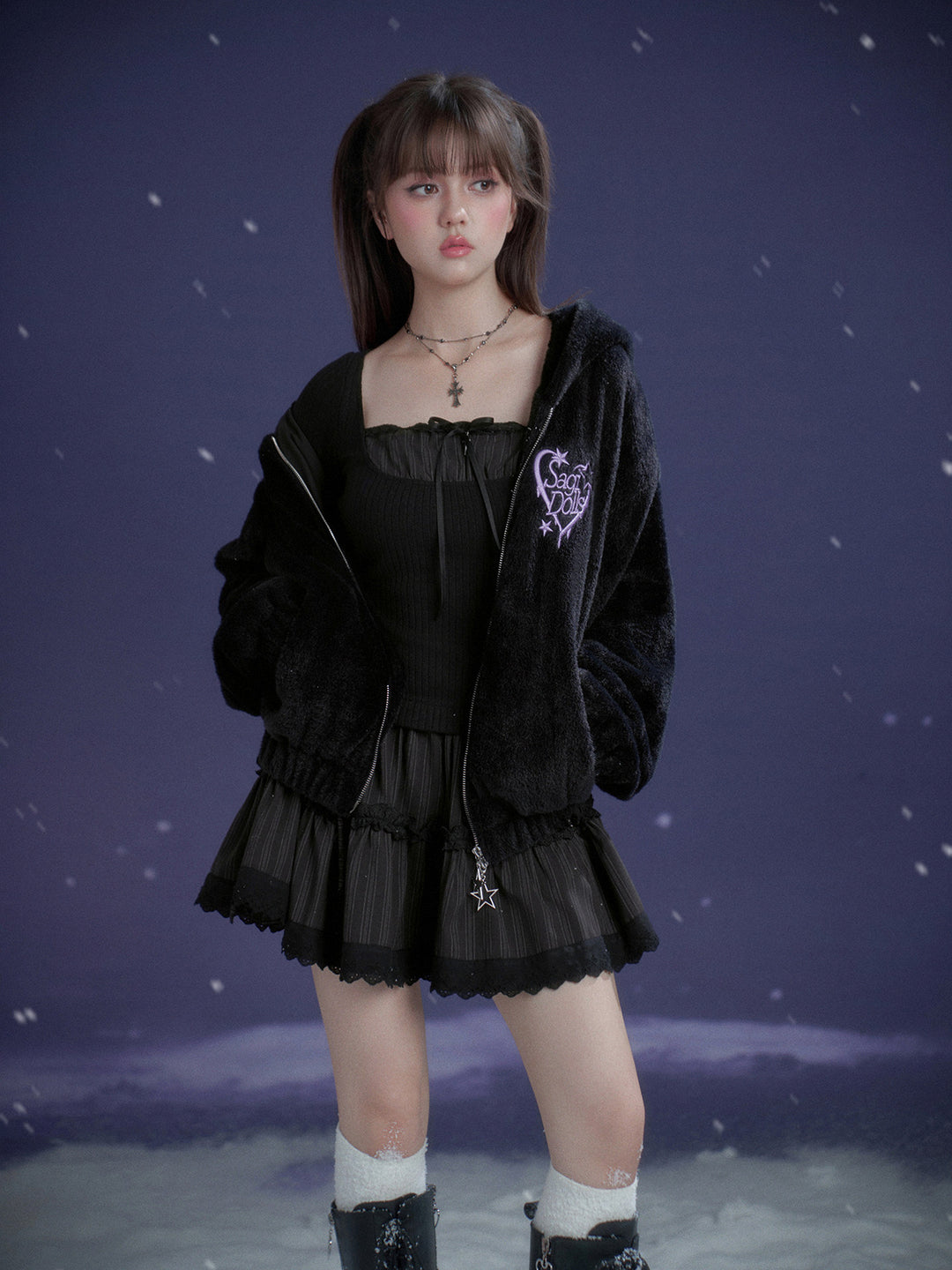 Gothic Lace Tiered Mini Dress