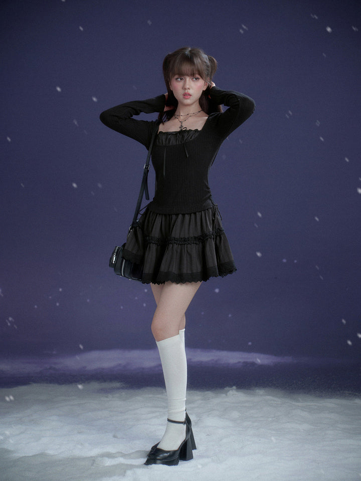Gothic Lace Tiered Mini Dress