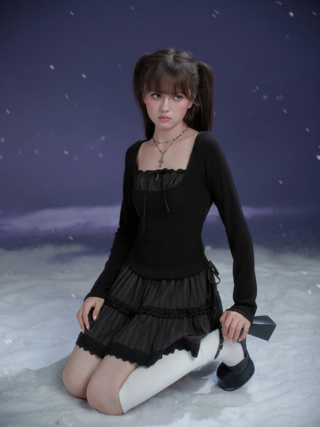 Gothic Lace Tiered Mini Dress