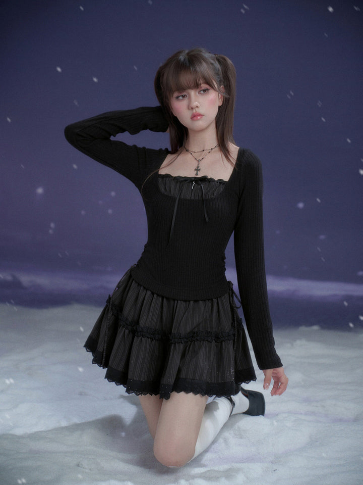 Gothic Lace Tiered Mini Dress